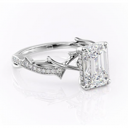 Smarald - Inel de logodnă Eleanor din aur Alb 14kt cu moissanite tăietură smarald – Montură pavé rafinată pentru profil mediu | Personalizează și configurează gratuit online