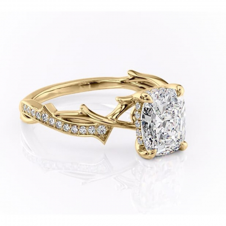 Pernă alungită - Inel de logodnă Eleanor din aur Galben 14kt cu moissanite tăietură pernă – Montură pavé rafinată pentru profil mediu | Personalizează și configurează gratuit online