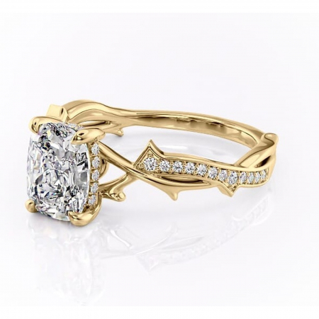 Inel de logodnă Eleanor din aur Galben 14kt cu moissanite tăietură pernă – Montură pavé rafinată pentru profil mediu | Personalizează și configurează gratuit online [6]