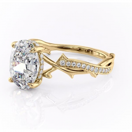 Inel de logodnă Eleanor din aur Galben 14kt cu moissanite tăietură ovală – Montură pavé rafinată pentru profil mediu | Personalizează și configurează gratuit online [6]