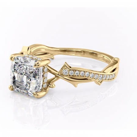 Inel de logodnă Eleanor din aur Galben 14kt cu moissanite tăietură pernă – Montură pavé rafinată pentru profil mediu | Personalizează și configurează gratuit online [6]