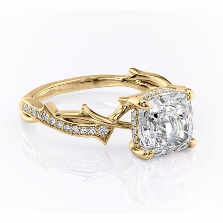 Pernă - Inel de logodnă Eleanor din aur Galben 18kt cu moissanite tăietură pernă – Montură pavé rafinată pentru profil mediu | Personalizează și configurează gratuit online