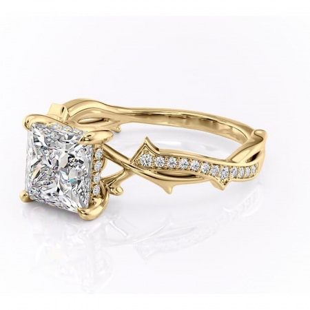 Inel de logodnă Eleanor din aur Galben 14kt cu moissanite tăietură princess – Montură pavé rafinată pentru profil mediu | Personalizează și configurează gratuit online [6]