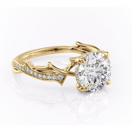 Aur galben - Inel de logodnă Eleanor din aur Galben 14kt cu moissanite tăietură rotundă – Montură pavé rafinată pentru profil mediu | Personalizează și configurează gratuit online