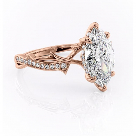 Marquise - Inel de logodnă Eleanor din aur Rose 18kt cu moissanite tăietură marquise – Montură pavé rafinată pentru profil mediu | Personalizează și configurează gratuit online