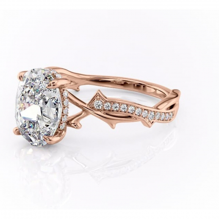 Inel de logodnă Eleanor din aur Rose 14kt cu moissanite tăietură ovală – Montură pavé rafinată pentru profil mediu | Personalizează și configurează gratuit online [6]