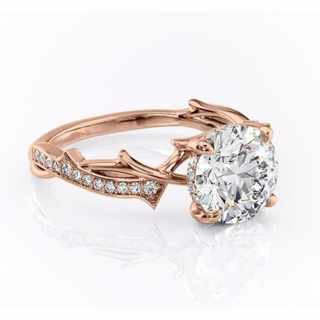 Aur roz - Inel de logodnă Eleanor din aur Rose 14kt cu moissanite tăietură rotundă – Montură pavé rafinată pentru profil mediu | Personalizează și configurează gratuit online