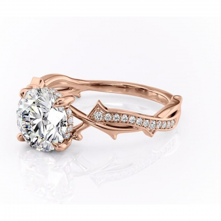 Inel de logodnă Eleanor din aur Rose 14kt cu moissanite tăietură rotundă – Montură pavé rafinată pentru profil mediu | Personalizează și configurează gratuit online [6]