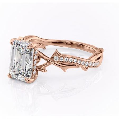 Inel de logodnă Eleanor din aur Rose 14kt cu moissanite tăietură smarald – Montură pavé rafinată pentru profil mediu | Personalizează și configurează gratuit online [6]
