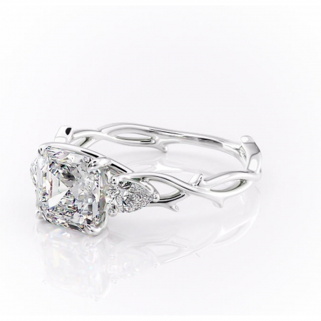 Inel de logodnă Elira din aur Alb 18kt cu moissanite tăietură asscher – Montură cu trei pietre rafinată pentru profil mediu | Personalizează și configurează gratuit online [6]