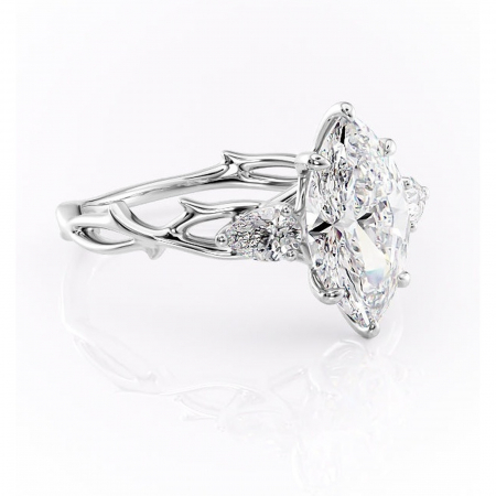 Marquise - Inel de logodnă Elira din aur Alb 14kt cu moissanite tăietură marquise – Montură cu trei pietre rafinată pentru profil mediu | Personalizează și configurează gratuit online