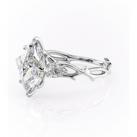 Inel de logodnă Elira din aur Alb 14kt cu moissanite tăietură marquise – Montură cu trei pietre rafinată pentru profil mediu | Personalizează și configurează gratuit online [6]