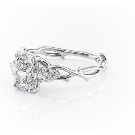 Inel de logodnă Elira din aur Alb 14kt cu moissanite tăietură radiantă – Montură cu trei pietre rafinată pentru profil mediu | Personalizează și configurează gratuit online [6]