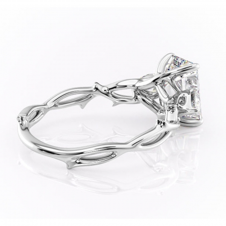 Inel de logodnă Elira din aur Alb 14kt cu moissanite tăietură smarald – Montură cu trei pietre rafinată pentru profil mediu | Personalizează și configurează gratuit online [2]