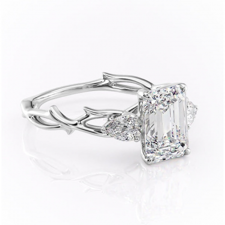 Smarald - Inel de logodnă Elira din aur Alb 14kt cu moissanite tăietură smarald – Montură cu trei pietre rafinată pentru profil mediu | Personalizează și configurează gratuit online