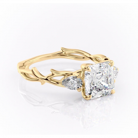 Aur galben - Inel de logodnă Elira din aur Galben 18kt cu moissanite tăietură asscher – Montură cu trei pietre rafinată pentru profil mediu | Personalizează și configurează gratuit online