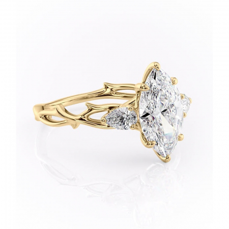 Aur galben - Inel de logodnă Elira din aur Galben 18kt cu moissanite tăietură marquise – Montură cu trei pietre rafinată pentru profil mediu | Personalizează și configurează gratuit online