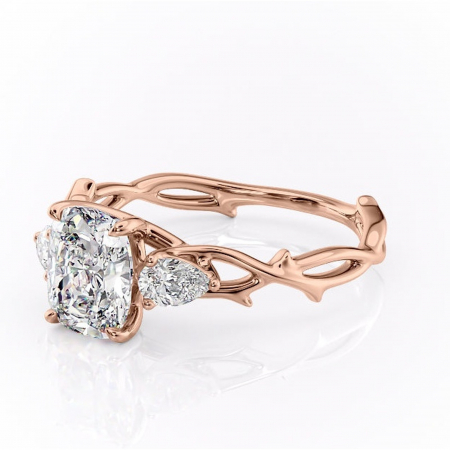 Inel de logodnă Elira din aur Rose 14kt cu moissanite tăietură asscher – Montură cu trei pietre rafinată pentru profil mediu | Personalizează și configurează gratuit online [6]