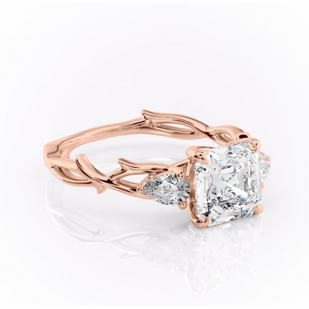 Aur roz - Inel de logodnă Elira din aur Rose 18kt cu moissanite tăietură asscher – Montură cu trei pietre rafinată pentru profil mediu | Personalizează și configurează gratuit online