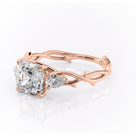 Inel de logodnă Elira din aur Rose 14kt cu moissanite tăietură asscher – Montură cu trei pietre rafinată pentru profil mediu | Personalizează și configurează gratuit online [6]