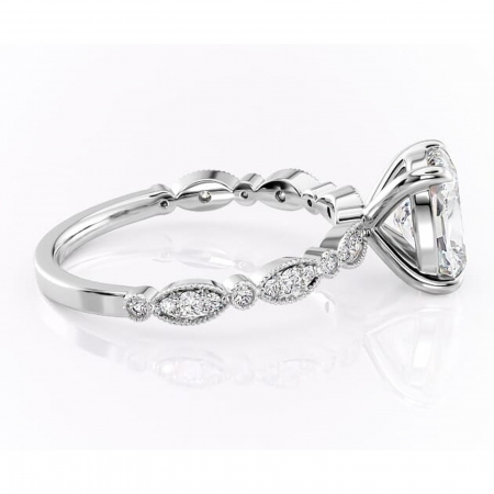 Inel de logodnă Elowen din aur Alb 14kt cu moissanite tăietură asscher – Pietre laterale rafinată pentru profil înalt | Personalizează și configurează gratuit online [1]