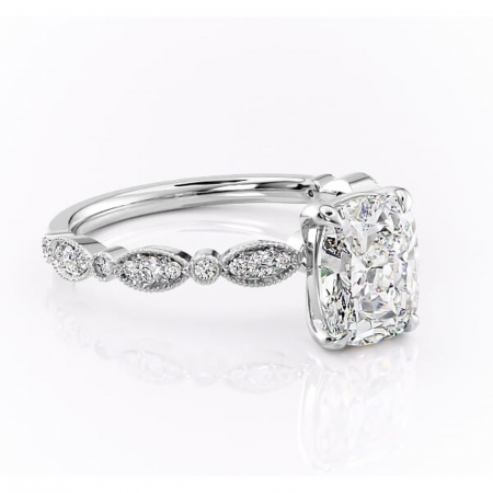 Pernă alungită - Inel de logodnă Elowen din aur Alb 14kt cu moissanite tăietură asscher – Pietre laterale rafinată pentru profil înalt | Personalizează și configurează gratuit online