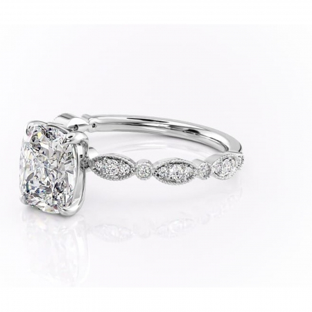 Inel de logodnă Elowen din aur Alb 14kt cu moissanite tăietură asscher – Pietre laterale rafinată pentru profil înalt | Personalizează și configurează gratuit online [6]