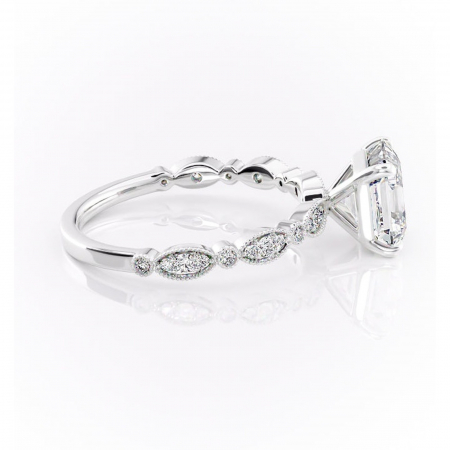 Inel de logodnă Elowen din aur Alb 14kt cu moissanite tăietură asscher – Pietre laterale rafinată pentru profil înalt | Personalizează și configurează gratuit online [1]