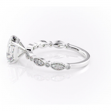 Inel de logodnă Elowen din aur Alb 14kt cu moissanite tăietură asscher – Pietre laterale rafinată pentru profil înalt | Personalizează și configurează gratuit online [5]