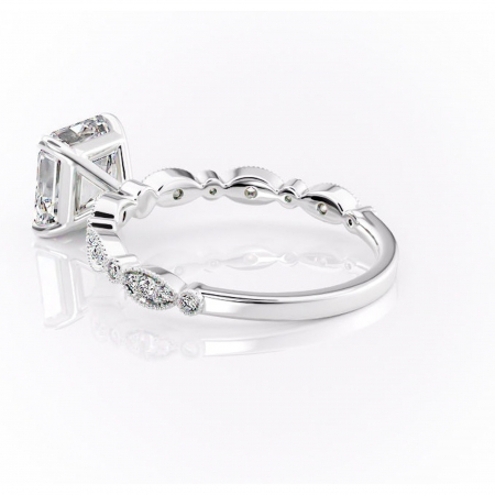 Inel de logodnă Elowen din aur Alb 14kt cu moissanite tăietură asscher – Pietre laterale rafinată pentru profil înalt | Personalizează și configurează gratuit online [4]