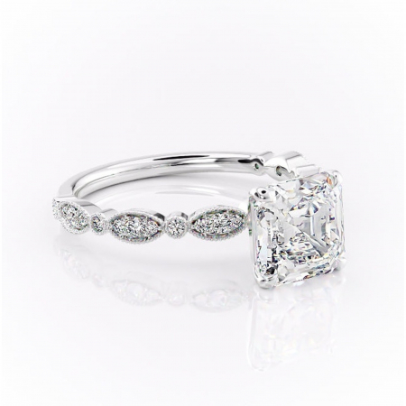 Asscher - Inel de logodnă Elowen din aur Alb 14kt cu moissanite tăietură asscher – Pietre laterale rafinată pentru profil înalt | Personalizează și configurează gratuit online