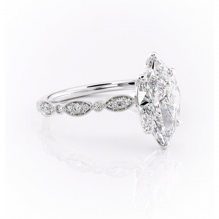 Marquise - Inel de logodnă Elowen din aur Alb 14kt cu moissanite tăietură marquise – Pietre laterale rafinată pentru profil înalt | Personalizează și configurează gratuit online