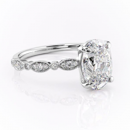 Ovală - Inel de logodnă Elowen din aur Alb 14kt cu moissanite tăietură ovală – Pietre laterale rafinată pentru profil înalt | Personalizează și configurează gratuit online