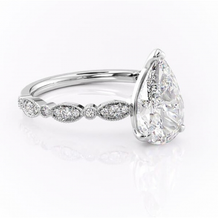 Pară - Inel de logodnă Elowen din aur Alb 14kt cu moissanite tăietură pară – Pietre laterale rafinată pentru profil înalt | Personalizează și configurează gratuit online