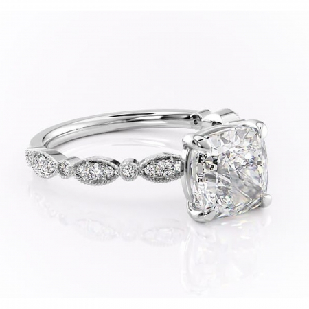 Pernă - Inel de logodnă Elowen din aur Alb 14kt cu moissanite tăietură pernă – Pietre laterale rafinată pentru profil înalt | Personalizează și configurează gratuit online