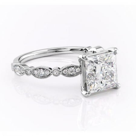 Princess - Inel de logodnă Elowen din aur Alb 14kt cu moissanite tăietură princess – Pietre laterale rafinată pentru profil înalt | Personalizează și configurează gratuit online