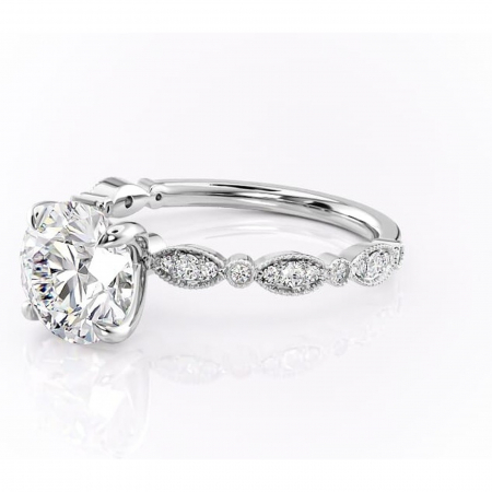 Inel de logodnă Elowen din aur Alb 14kt cu moissanite tăietură rotundă – Pietre laterale rafinată pentru profil înalt | Personalizează și configurează gratuit online [6]