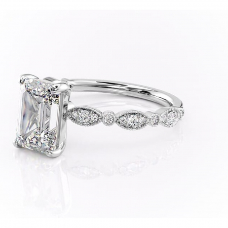 Inel de logodnă Elowen din aur Alb 14kt cu moissanite tăietură smarald – Pietre laterale rafinată pentru profil înalt | Personalizează și configurează gratuit online [6]