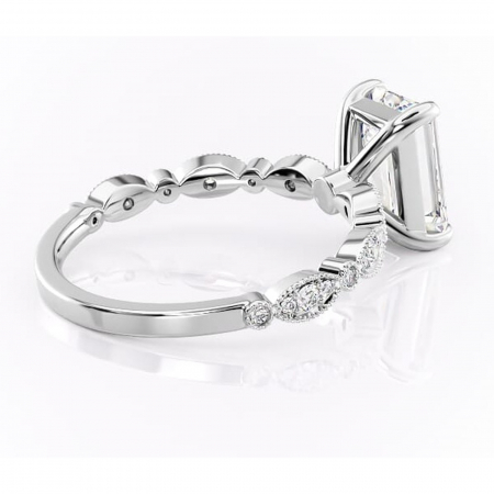 Inel de logodnă Elowen din aur Alb 14kt cu moissanite tăietură smarald – Pietre laterale rafinată pentru profil înalt | Personalizează și configurează gratuit online [2]