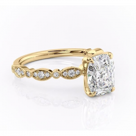 Aur galben - Inel de logodnă Elowen din aur Galben 14kt cu moissanite tăietură asscher – Pietre laterale rafinată pentru profil înalt | Personalizează și configurează gratuit online