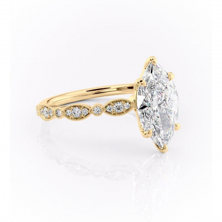 Aur galben - Inel de logodnă Elowen din aur Galben 18kt cu moissanite tăietură marquise – Pietre laterale rafinată pentru profil înalt | Personalizează și configurează gratuit online