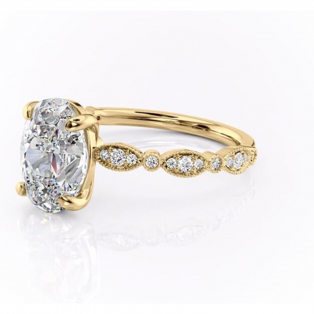 Inel de logodnă Elowen din aur Galben 14kt cu moissanite tăietură ovală – Pietre laterale rafinată pentru profil înalt | Personalizează și configurează gratuit online [6]