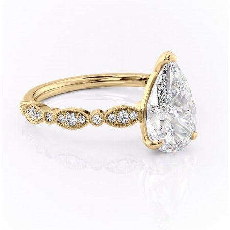 Aur galben - Inel de logodnă Elowen din aur Galben 18kt cu moissanite tăietură pară – Pietre laterale rafinată pentru profil înalt | Personalizează și configurează gratuit online