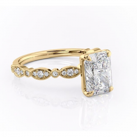 Aur galben - Inel de logodnă Elowen din aur Galben 18kt cu moissanite tăietură radiantă – Pietre laterale rafinată pentru profil înalt | Personalizează și configurează gratuit online