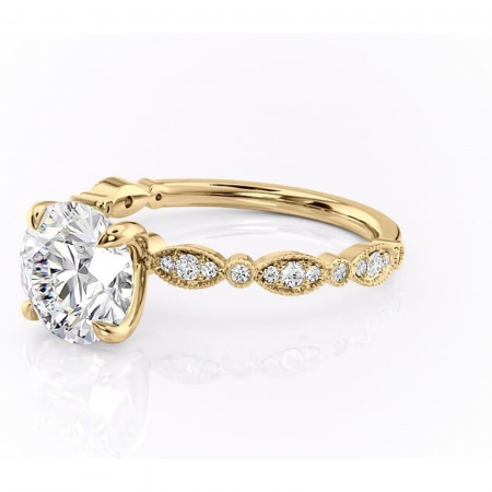 Inel de logodnă Elowen din aur Galben 14kt cu moissanite tăietură rotundă – Pietre laterale rafinată pentru profil înalt | Personalizează și configurează gratuit online [6]