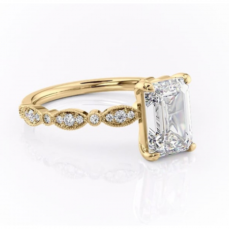 Aur galben - Inel de logodnă Elowen din aur Galben 18kt cu moissanite tăietură smarald – Pietre laterale rafinată pentru profil înalt | Personalizează și configurează gratuit online