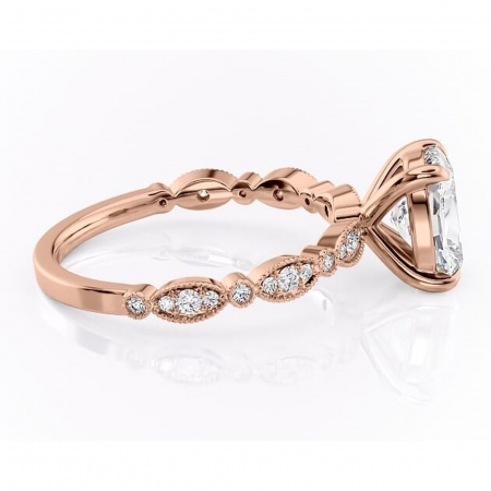 Inel de logodnă Elowen din aur Rose 14kt cu moissanite tăietură asscher – Pietre laterale rafinată pentru profil înalt | Personalizează și configurează gratuit online [1]