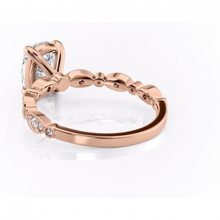 Inel de logodnă Elowen din aur Rose 14kt cu moissanite tăietură asscher – Pietre laterale rafinată pentru profil înalt | Personalizează și configurează gratuit online [3]