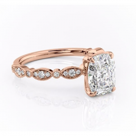 Pernă alungită - Inel de logodnă Elowen din aur Rose 14kt cu moissanite tăietură asscher – Pietre laterale rafinată pentru profil înalt | Personalizează și configurează gratuit online