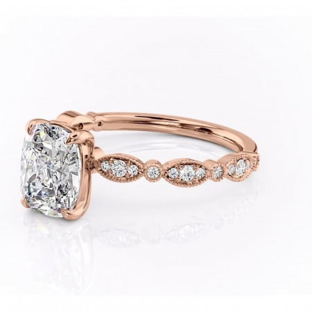 Inel de logodnă Elowen din aur Rose 14kt cu moissanite tăietură asscher – Pietre laterale rafinată pentru profil înalt | Personalizează și configurează gratuit online [6]